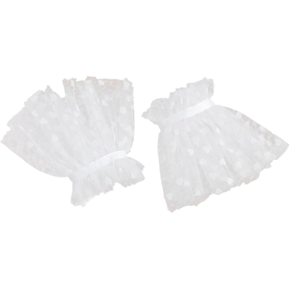 Women's Tulle Bow Lace Flared Cuff Sleeve Gloves White Wedding Party Accessories
